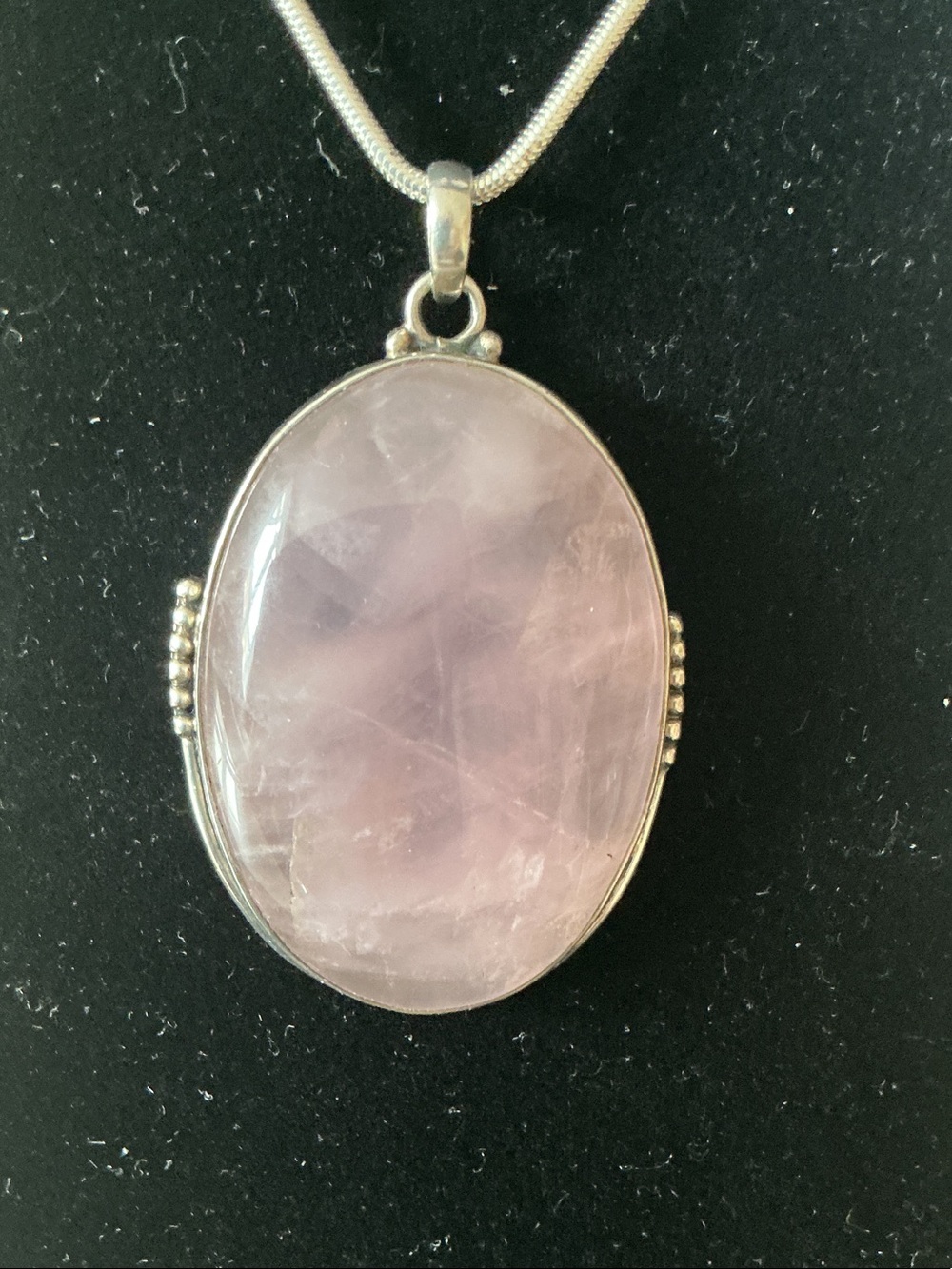 Sterling Silver Rose Quartz Oval Pendant Necklace - Pink Gem